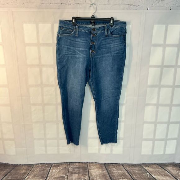 J crew high rise button fly skinny raw hem jeans size 34 - Picture 2 of 10